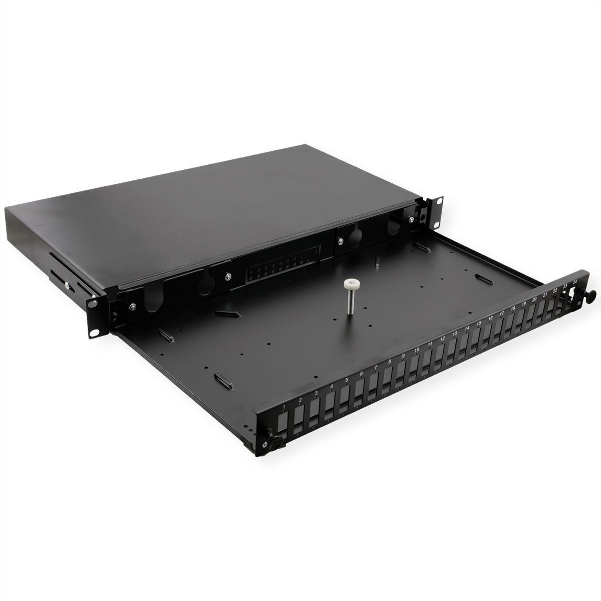VALUE 19" FO Splice Box, empty, 1U, 24x SC DX / 24x LC quadruple, extendable
