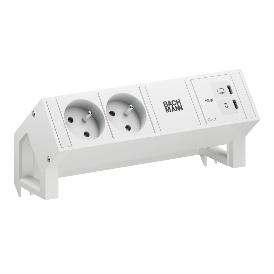 BACHMANN DESK2 white 2xUTE, 1xUSB C/C 65W L=0.2m RAL9010