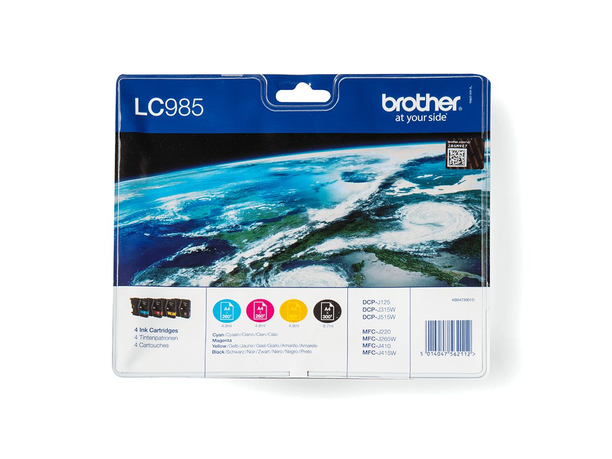 Brother LC985VALBP inktcartridge 4 stuk(s) Origineel Zwart, Cyaan, Magenta, Geel