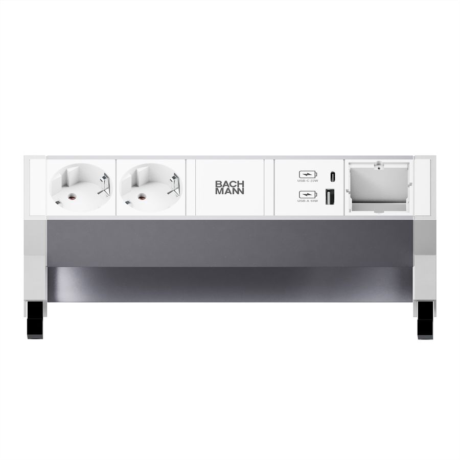 BACHMANN DESK2 ALU WIT 2xCEE7/3 1xCM 1xUSB A/C 22W 0,2m GST18