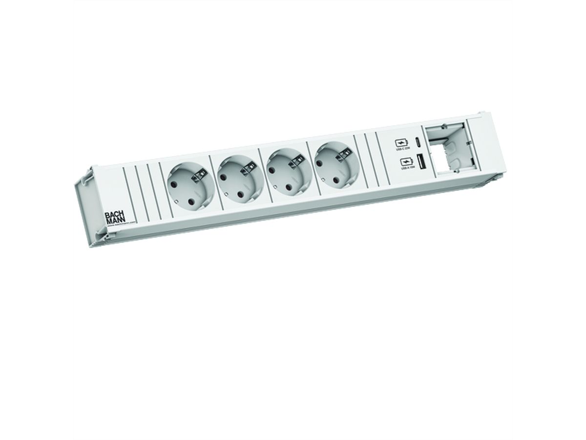 BACHMANN CONI 4xCEE7/3 1xUSB A/C 22W 1xCM 0.2m GST18 RAL9010