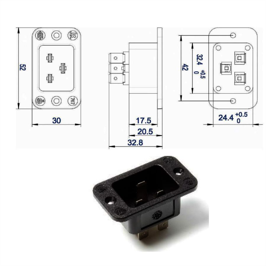 BACHMANN IEC320 C20 appliance inlet plug, black, thermoplastic, screw connection