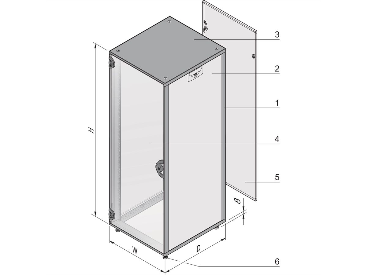 SCHROFF Novastar kast met beglaasde deur en achterwand, Slim-Line, RAL 7021, 767H 553B 600D