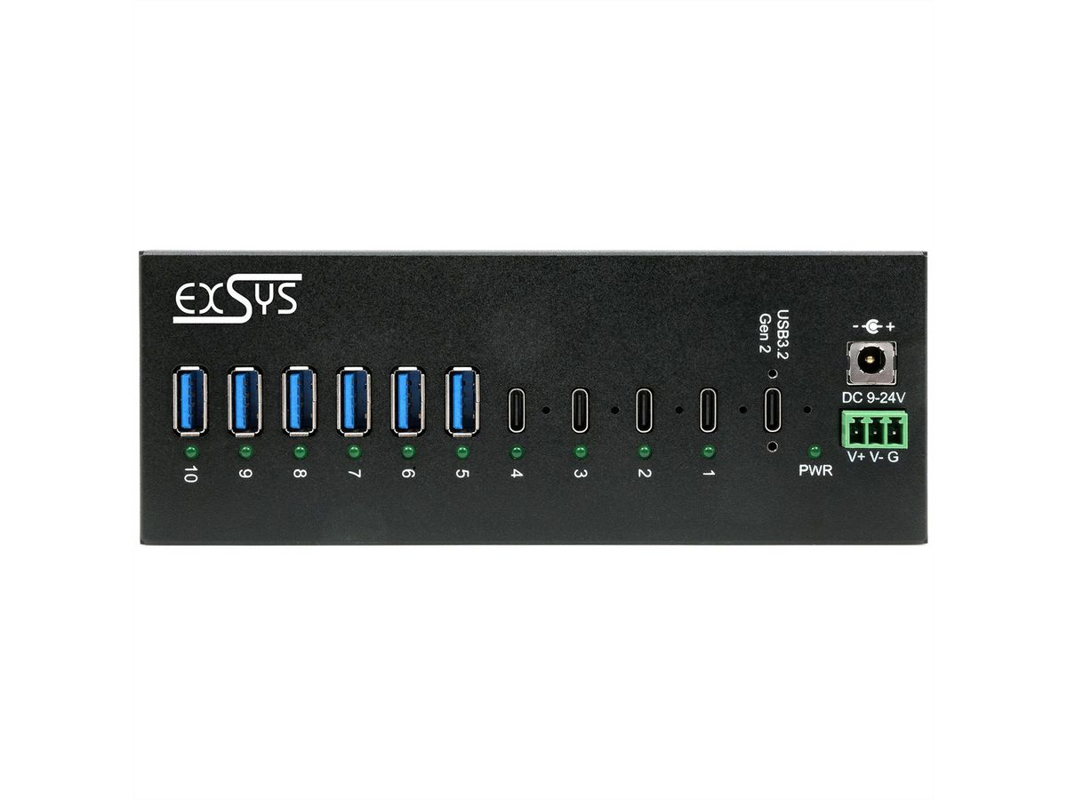 EX-12280HMS 10-Port USB 3.2 Gen 2 Metall HUB, mit 4x C-Anschlüsse und 6x A-Anschlüsse