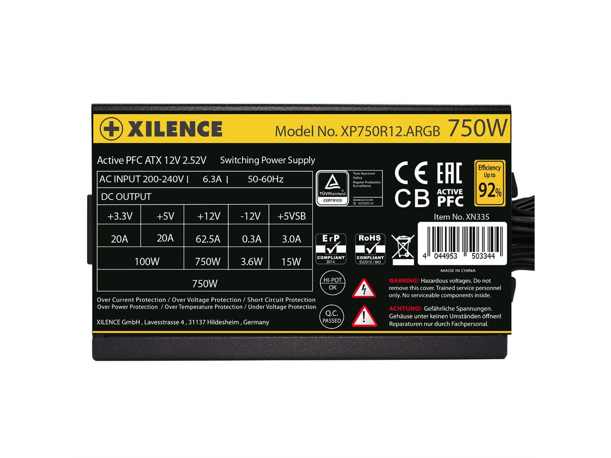 Xilence XP750R12.ARGB 750W PC voeding, Meet 80+ Gold, ATX, ARGB LED