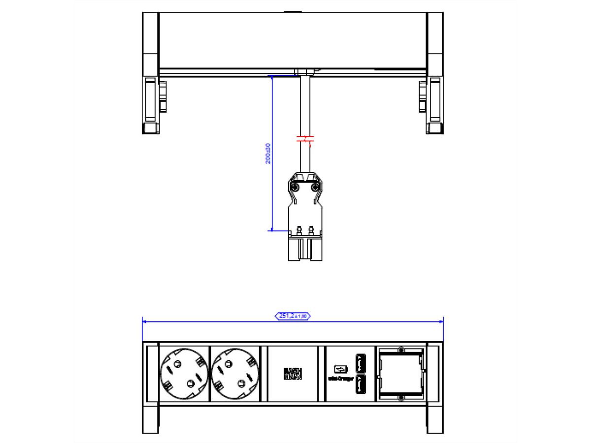 BACHMANN DESK2 2x geaard stopcontact 1x USB oplader 1x ABD, zwart