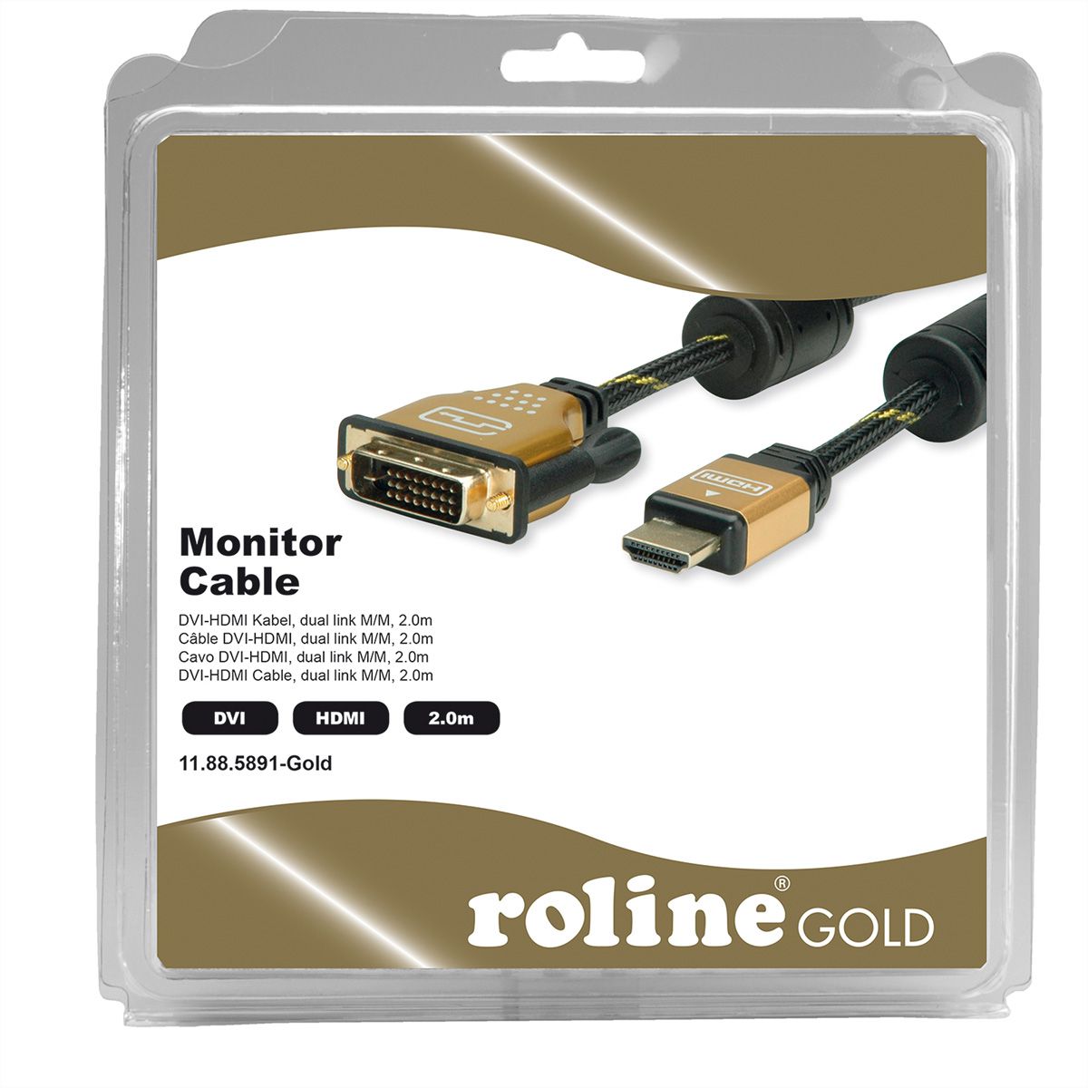 ROLINE GOLD Monitor Cable DVI 24 1 HDMI Dual Link M M Retail Blister 2 m SECOMP Nederland GmbH