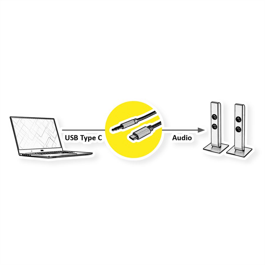 ROLINE Adapter Kabel USB Type C - 3.5mm Audio, Male/Male, zwart, 3 m