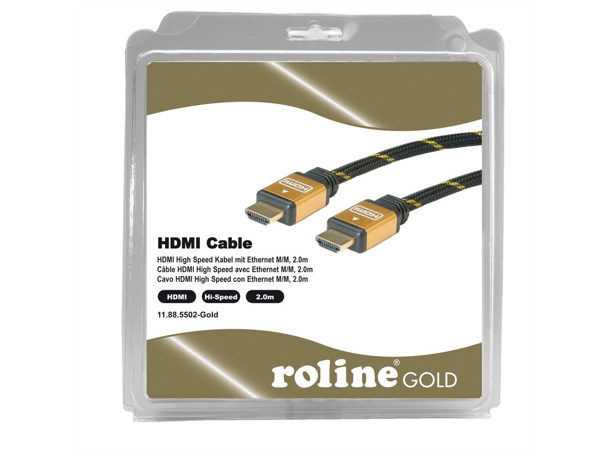 ROLINE GOLD HDMI High Speed Cable with Ethernet, HDMI M-M, Retail Blister, 2 m