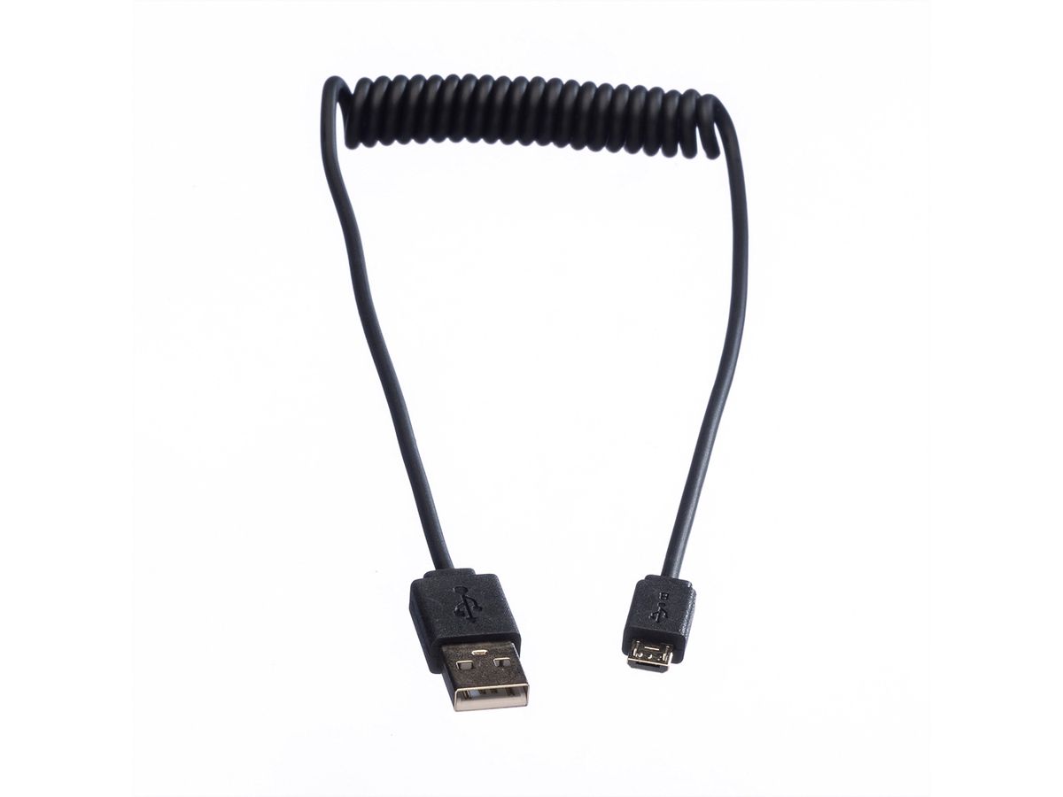 ROLINE USB 2.0 Spiraalkabel, A male - Micro B male, 1 m