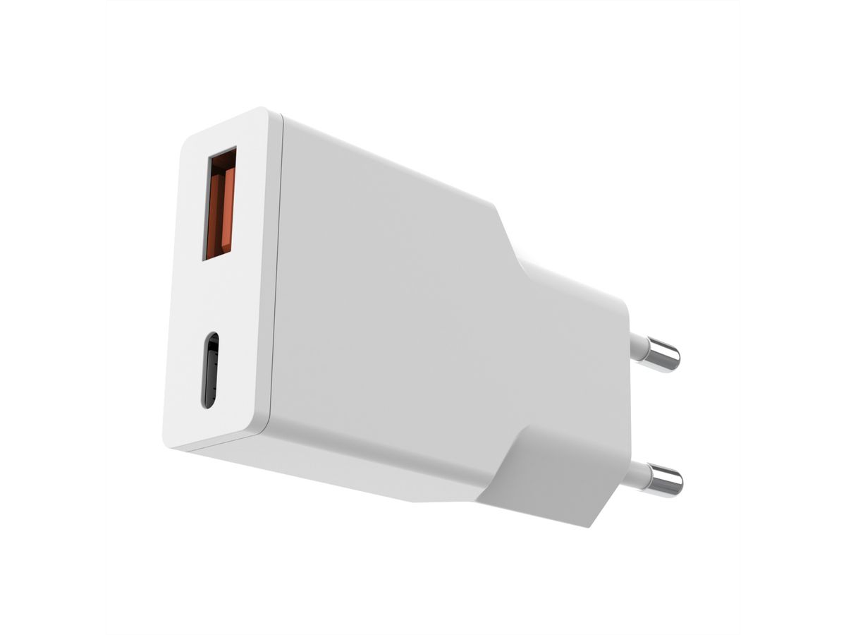 VALUE USB Charger mit Euro-Stecker, 2 Ports Typ A+C, 20W