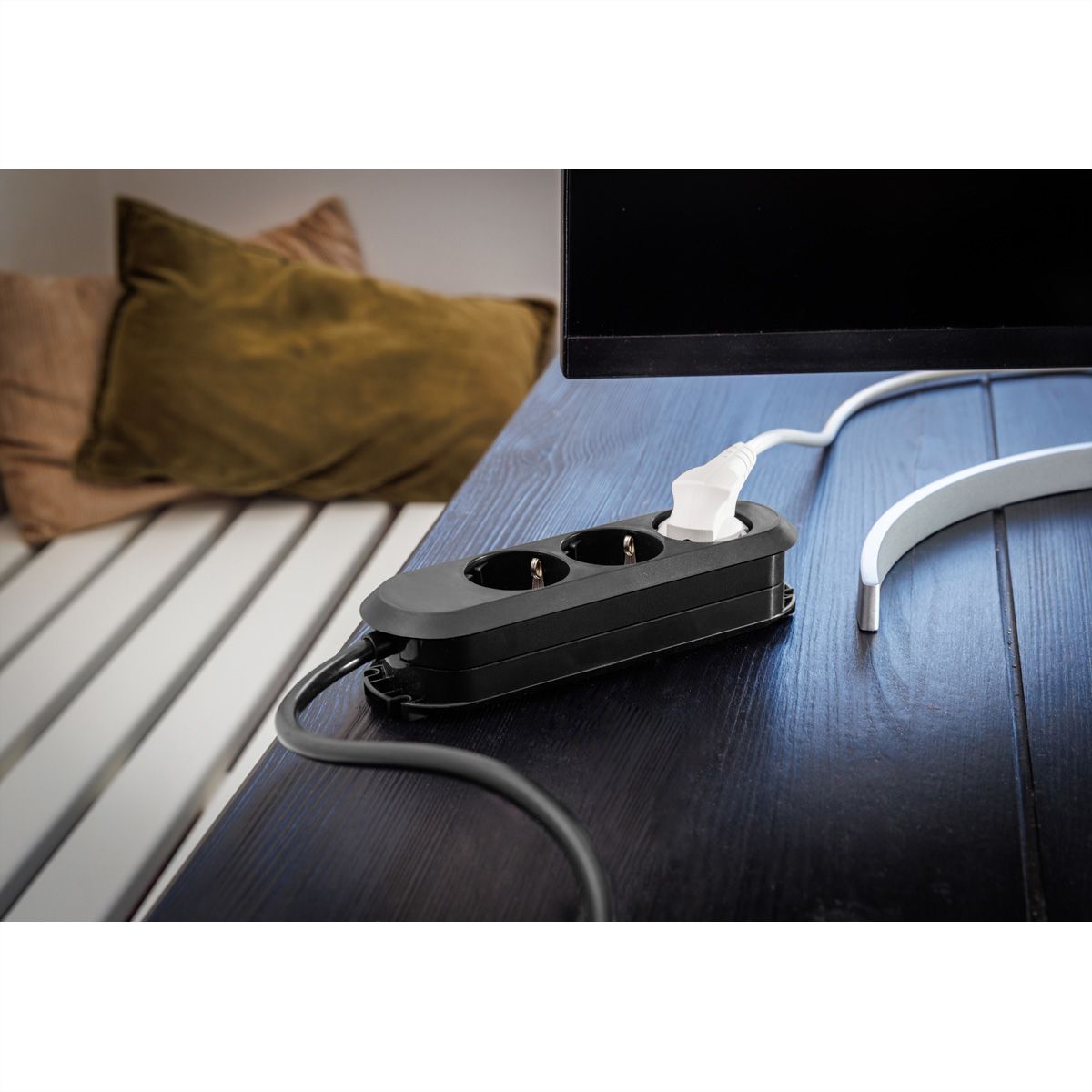 BACHMANN SMART stekkerdoos 3x geaard contact, zwart, 1,5 m