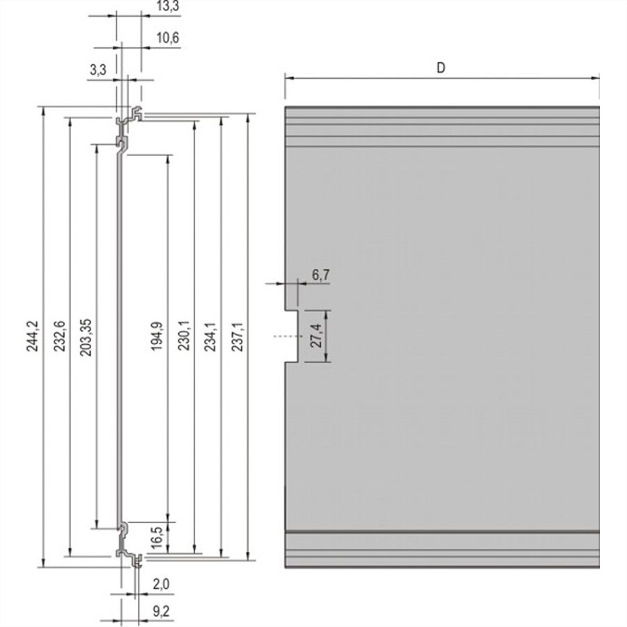 SCHROFF Insteekmodule kadertype Geëxtrudeerde zijwand, 6 HE, 160 mm, Rechts