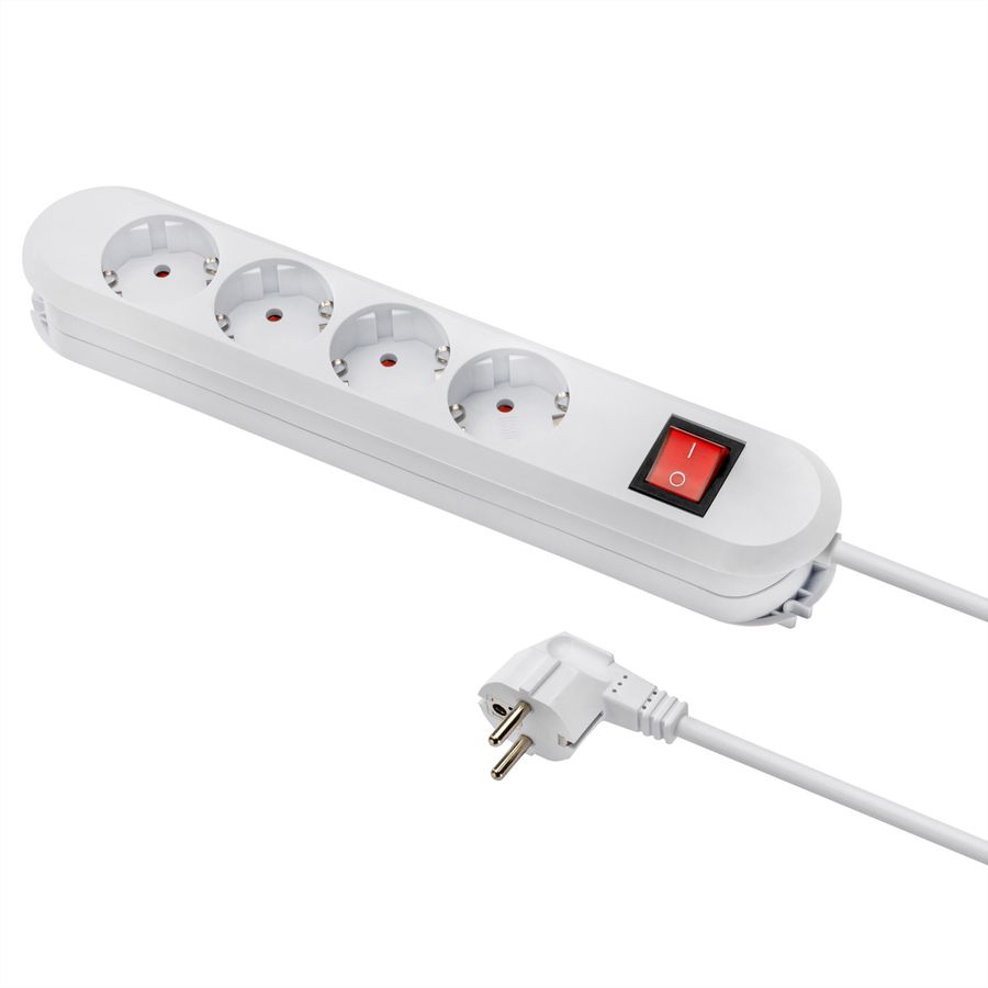 BACHMANN SMART stekkerdoos 4x geaard contact, met schakelaar, wit, 1,5 m