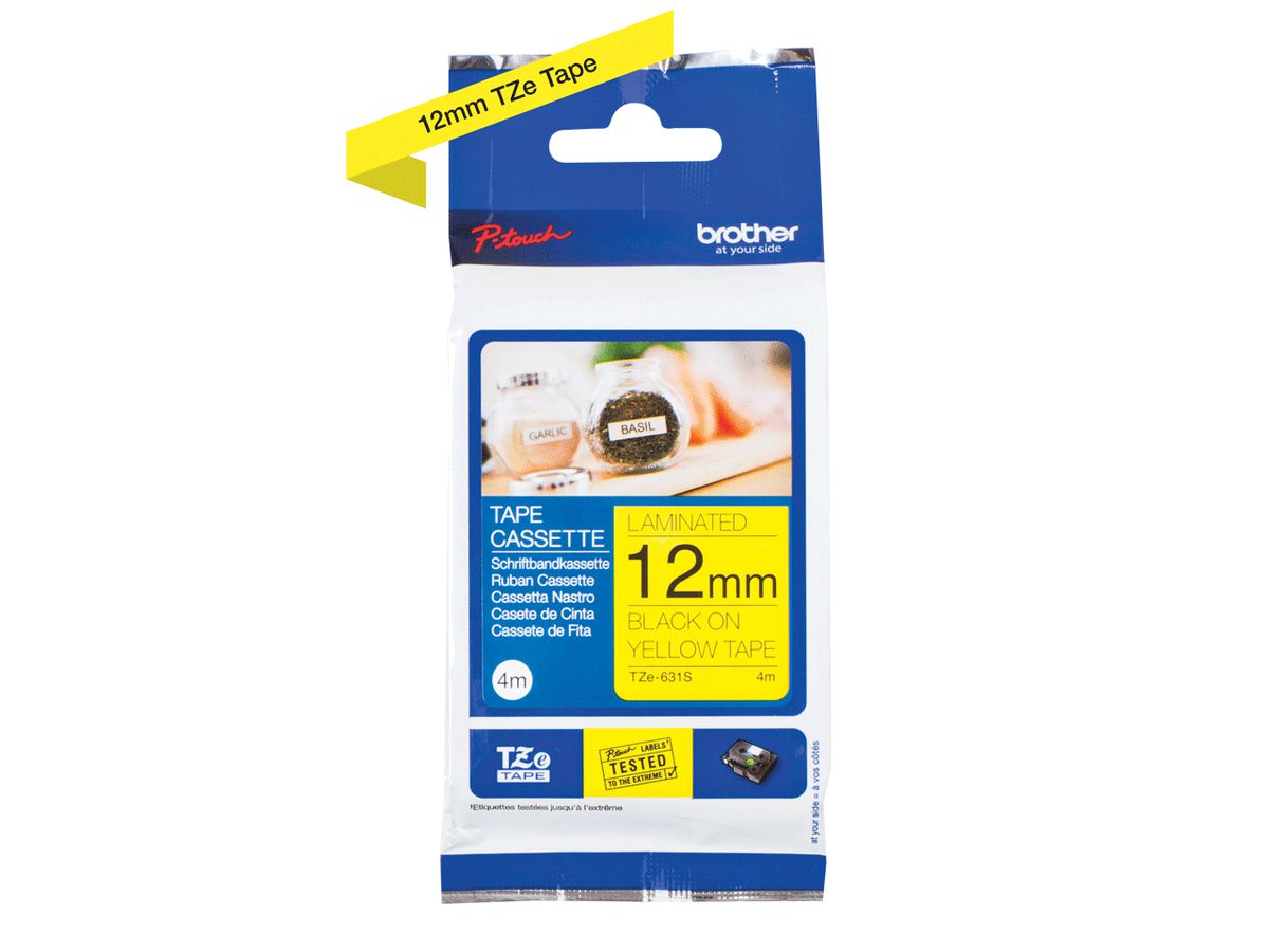 Brother TZE631S labelprinter-tape Zwart op geel TZe