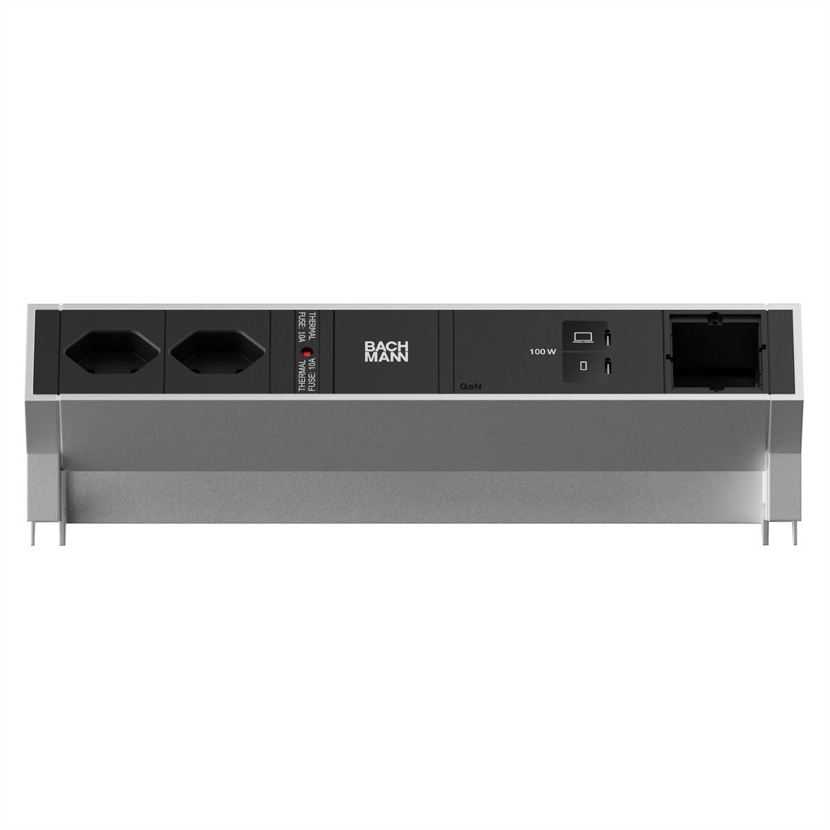 BACHMANN DESK2 2xCH 90° 1xUSB C/C 100W, 1xCM L=0.2m INOX