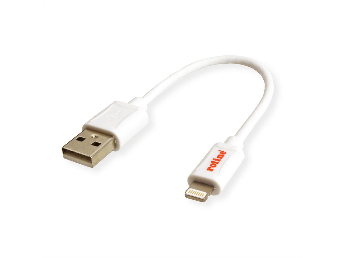 ROLINE Lightning naar USB 2.0 kabel voor iPhone, iPod, iPad, wit, 0,15 m