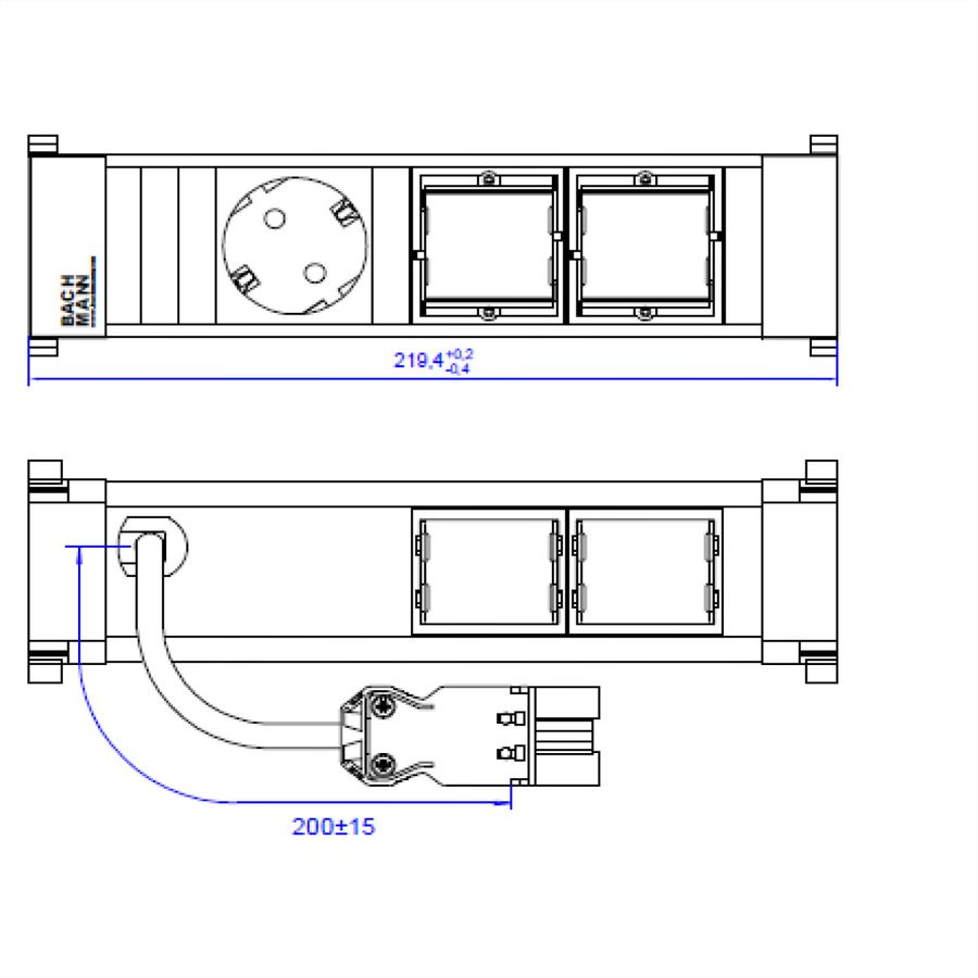 BACHMANN POWER FRAME 1xCEE7/3 2xCM, Plastic profile 0.2m GST18