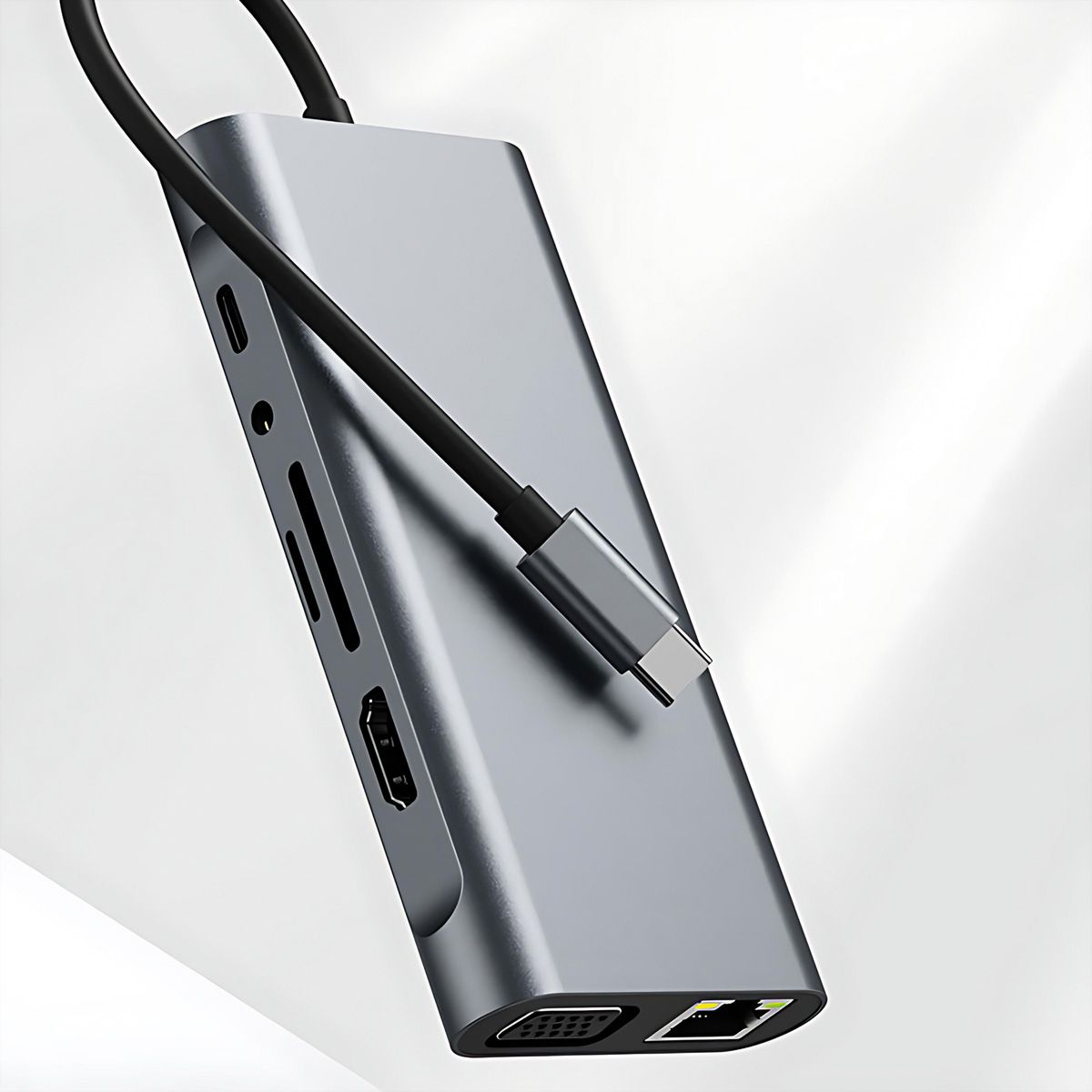 VALUE Dockingstation Type C, 1x HDMI 4K30, 1x VGA 1080p, 1x Gigabit Ethernet, 3x USB 3.2 Gen1 (A), 1x USB 2.0 (C), 1x SD/TF, 1x Audio, 1x Type C PD (Power Delivery)
