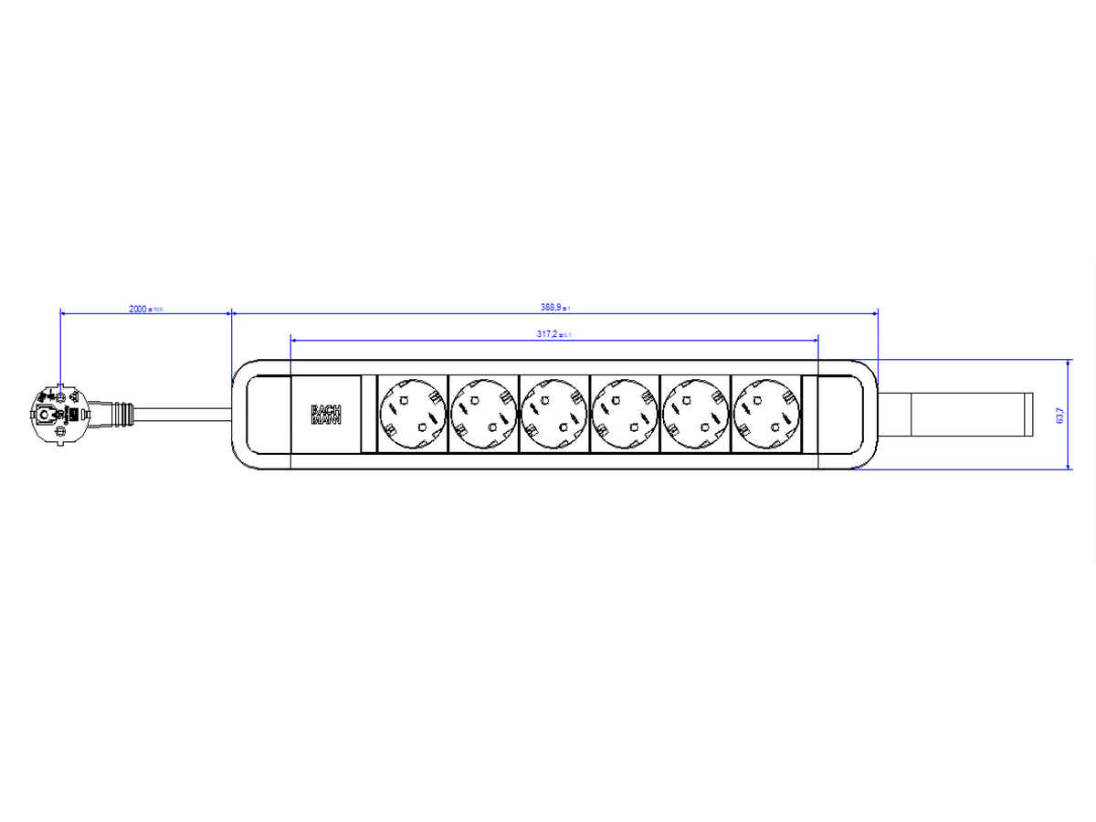 BACHMANN PRIMO 2 6xCEE7/3 with loop 2.0m CEE7/7 RAL5010