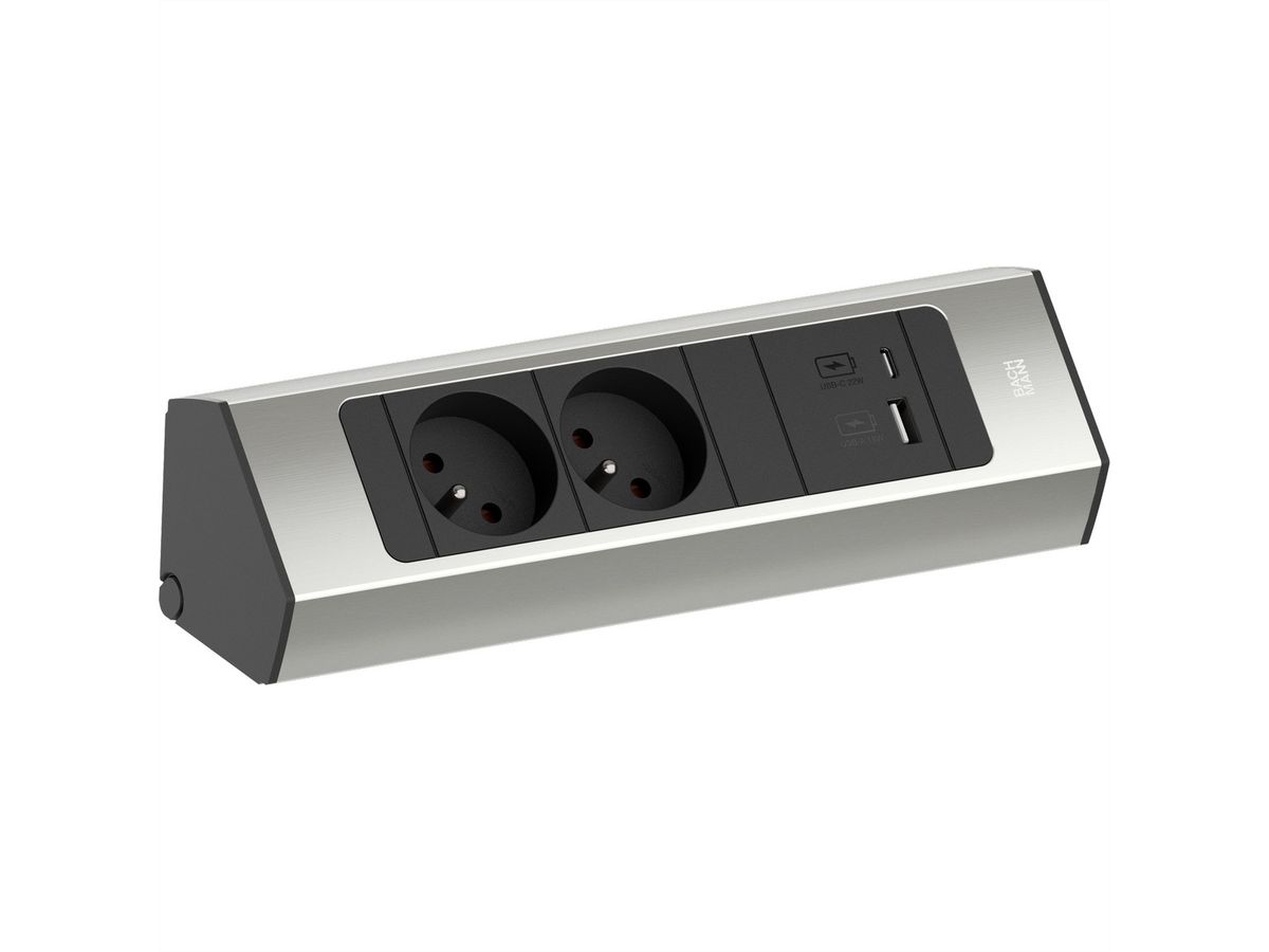 BACHMANN CASIA 2 2xUTE 1xUSB A/C 22W 2.0m AEH stainless steel look