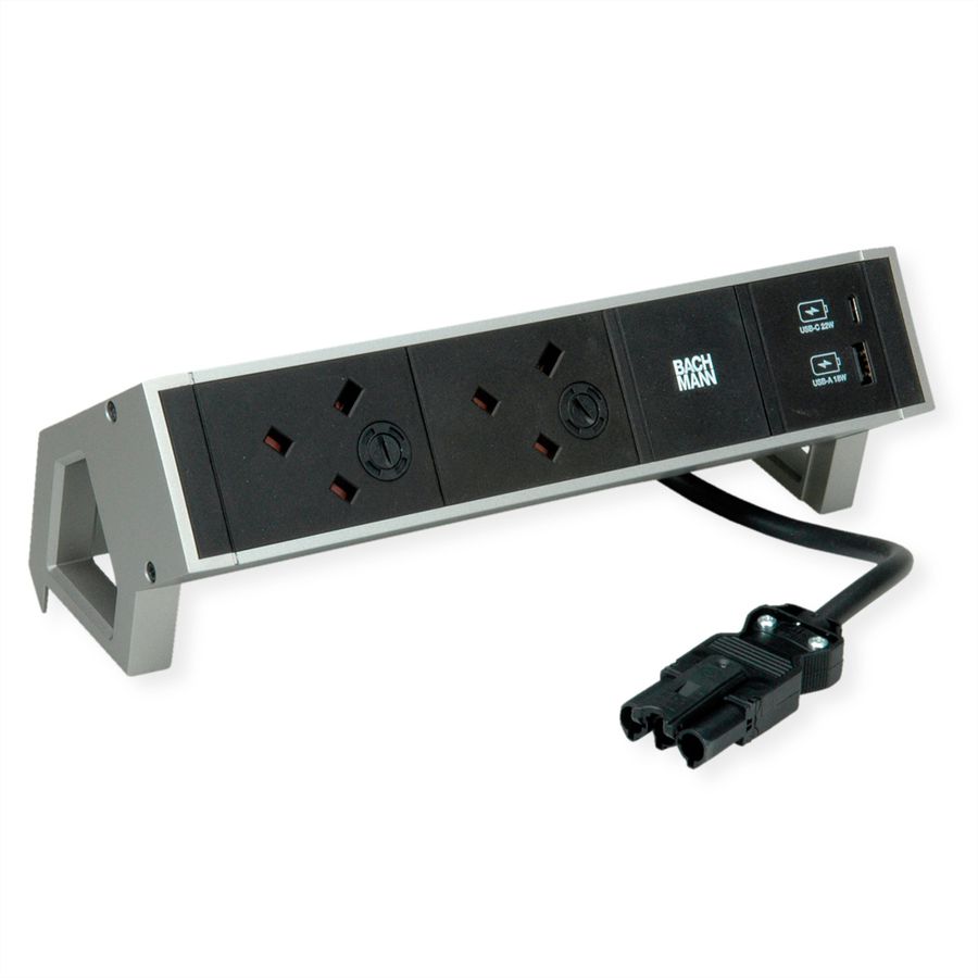 BACHMANN DESK2 2xUK 1xUSB A/C 22W, 0,2m GST18 INOX Verenigd Koninkrijk