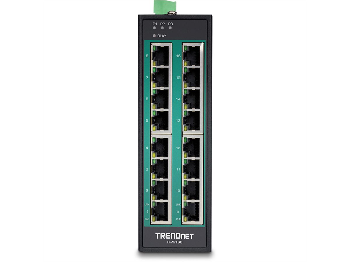 TRENDnet TI-PG160 16-poorts Industriële Gigabit DIN-Rail Switch PoE+