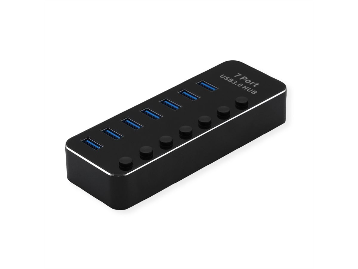 ROLINE USB 3.2 Gen 1 notebook hub, 7 poorten, individueel schakelbaar