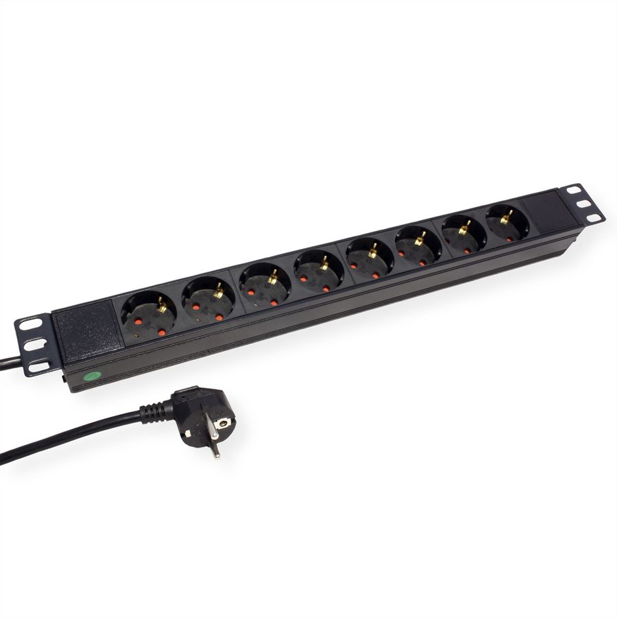 VALUE 19" Stekkerdoos 8-voudig, 1 HE, geaarde stekker, 2,8 m