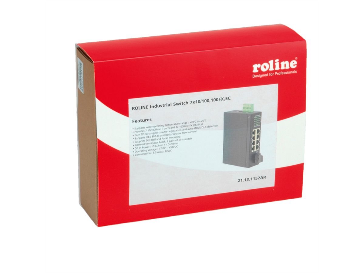 ROLINE industriële switch 7x RJ-45, 1x SC, unmanaged