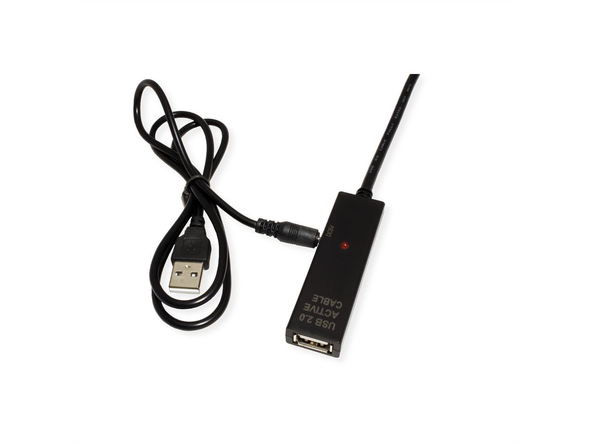 VALUE USB 2.0 Verleng kabel met actieve Repeater, A - C, zwart, 20 m