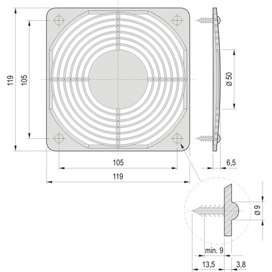 SCHROFF Protective Grille, Plastic, Screw?On