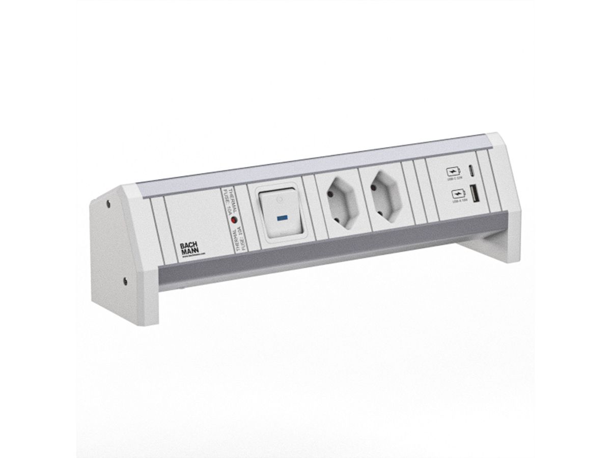 BACHMANN DESK 2xCH 0° 1xUSB A/C 22W 1xSwitch GST18 RAL9010