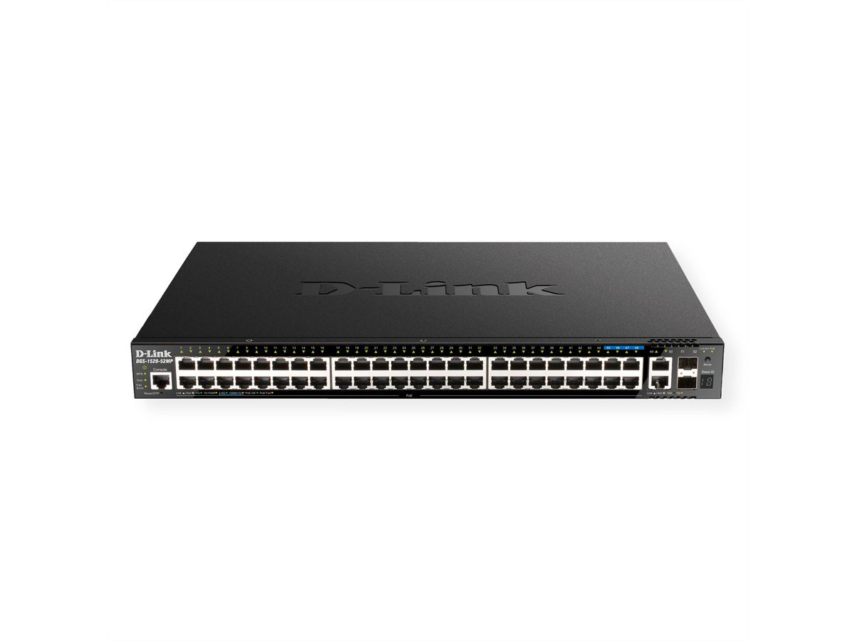 D-Link DGS-1520-52MP/E 52-poorts Smart Managed PoE+ Gigabit Stack-switch, 4x 2.5 GE, 4x 10G