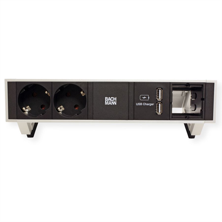 BACHMANN DESK2 2x earthing contact 1x USB charger 1x ABD GST18, white