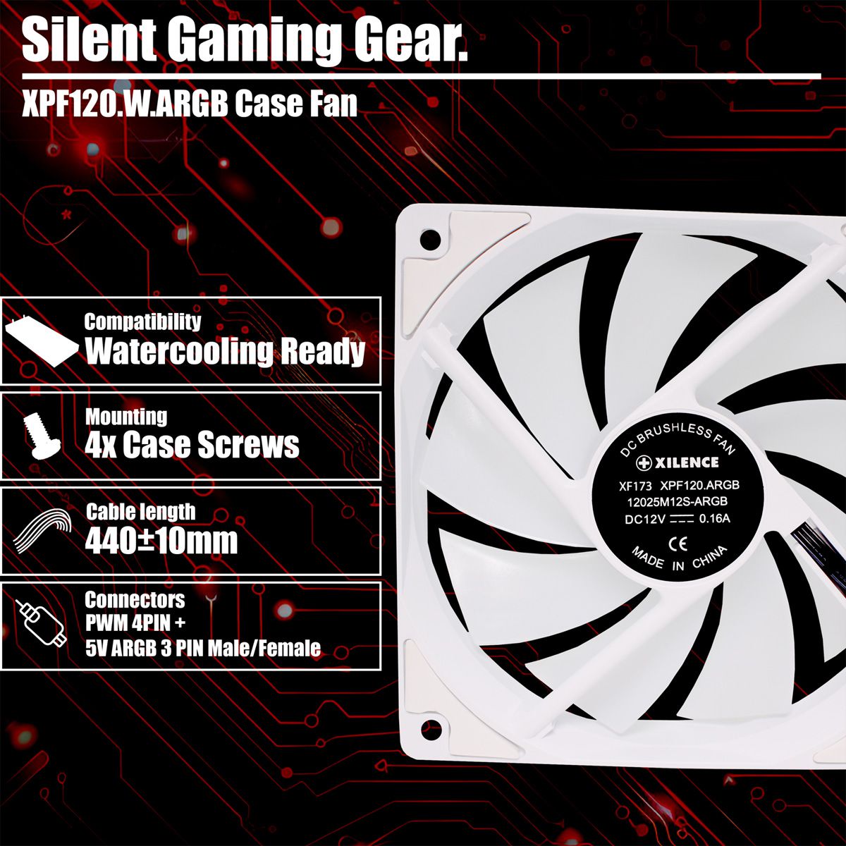 Xilence XPF120.W.ARGB 120mm PWM Case Fan, ARGB LED