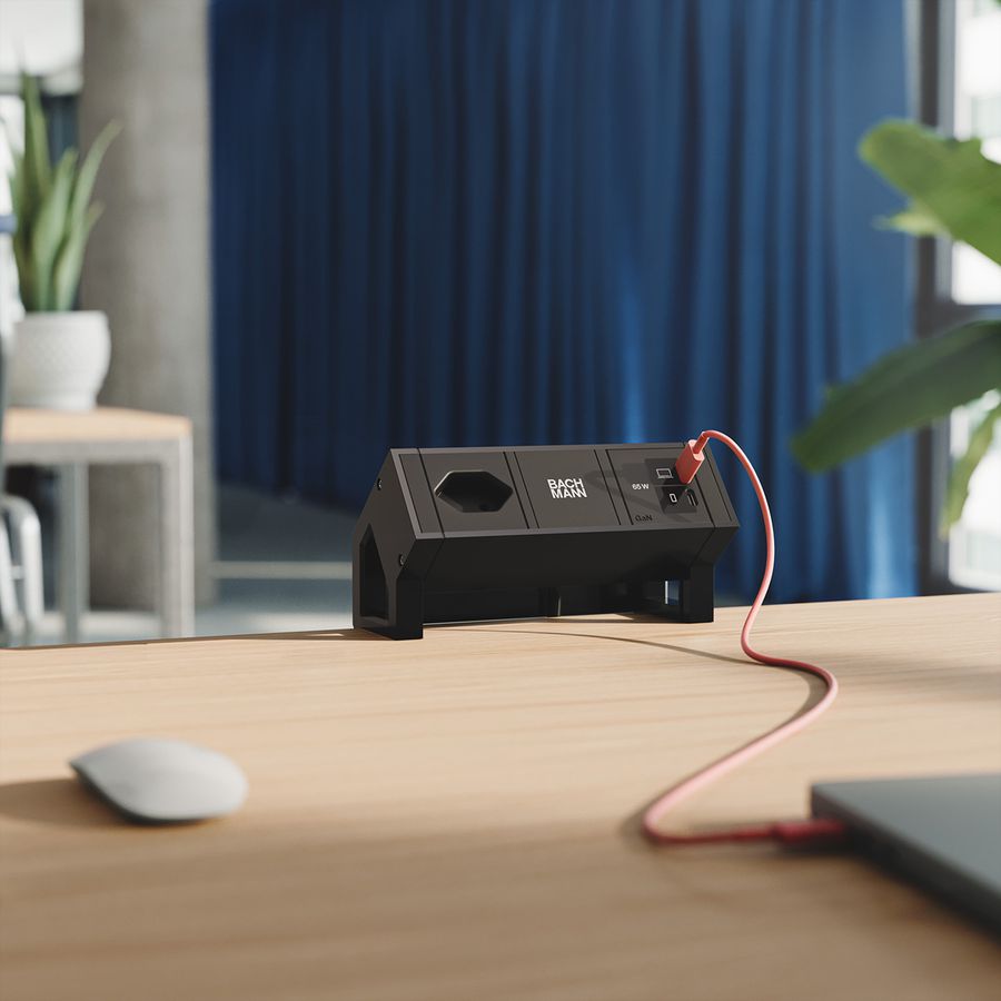 BACHMANN DESK2 1xCH 90° 1xUSB C/C 65W, L=0.2m RAL9005