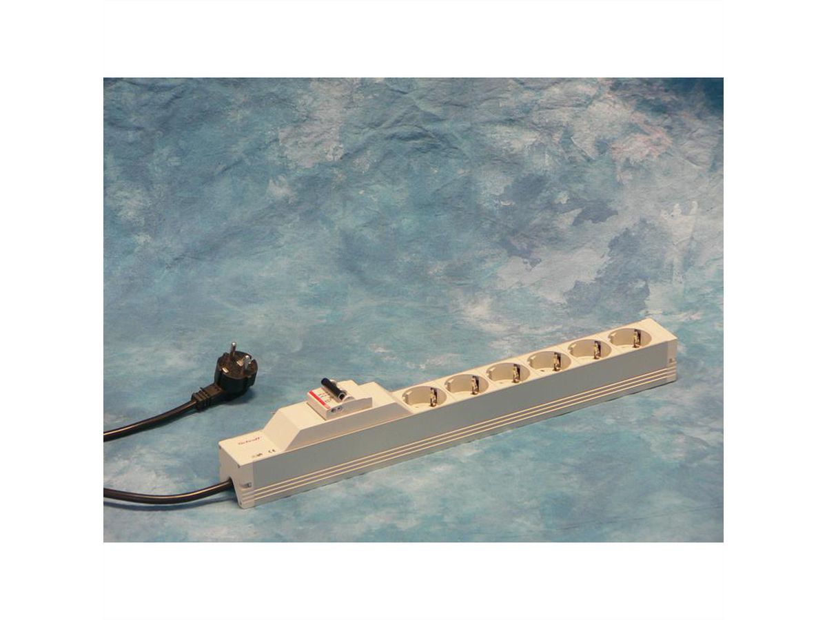 SCHROFF contactdoosstrook, SCHUKO, 6 contactdozen, 19", met overstroombeveiliging