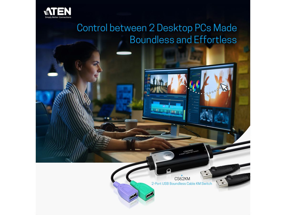 ATEN CS62KM 2-Poorts Boundless KM Switch