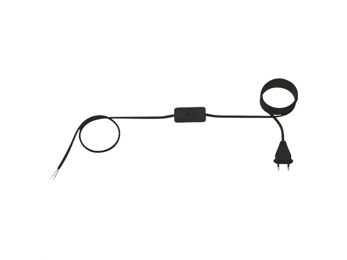 BACHMANN supply cable 2x0.75 1.8m black, H03VVH2-F Euro plug unpacked switch