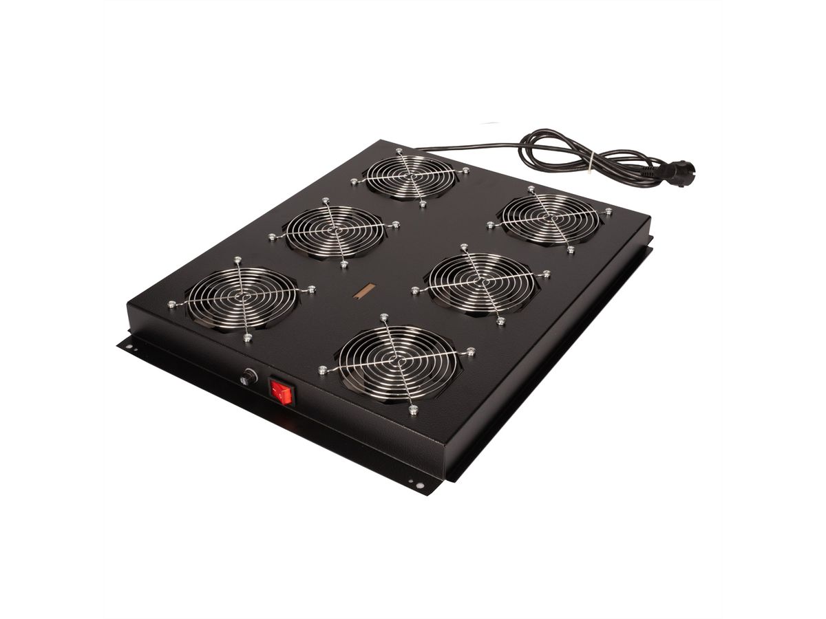 ROLINE 19-inch dakventilatorunit met 6 ventilatoren, AAN/UIT voor serverkast zwart
