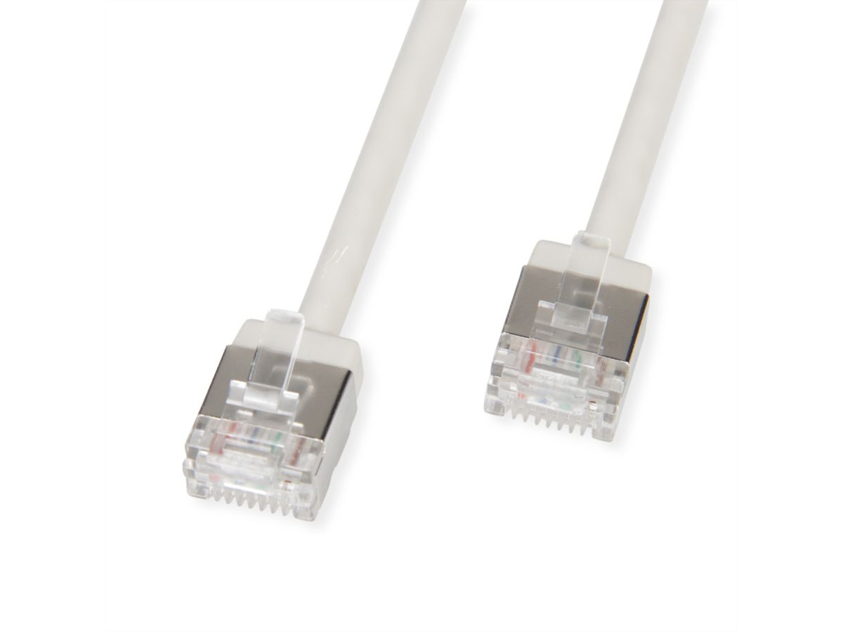ROLINE U/FTP DataCenter Patchkabel Cat.6A (Klasse EA), LSOH, dun, extra korte stekker, grijs, 2 m