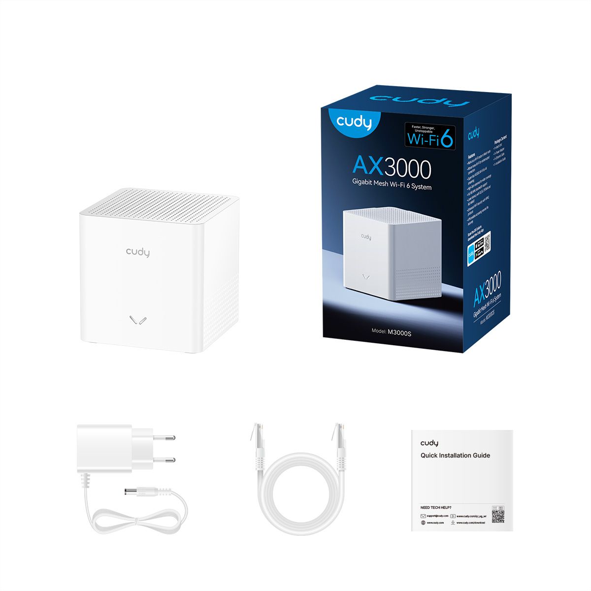 CUDY M3000S AX3000 Gigabit Mesh Wi-Fi 6 System, 1-Pack