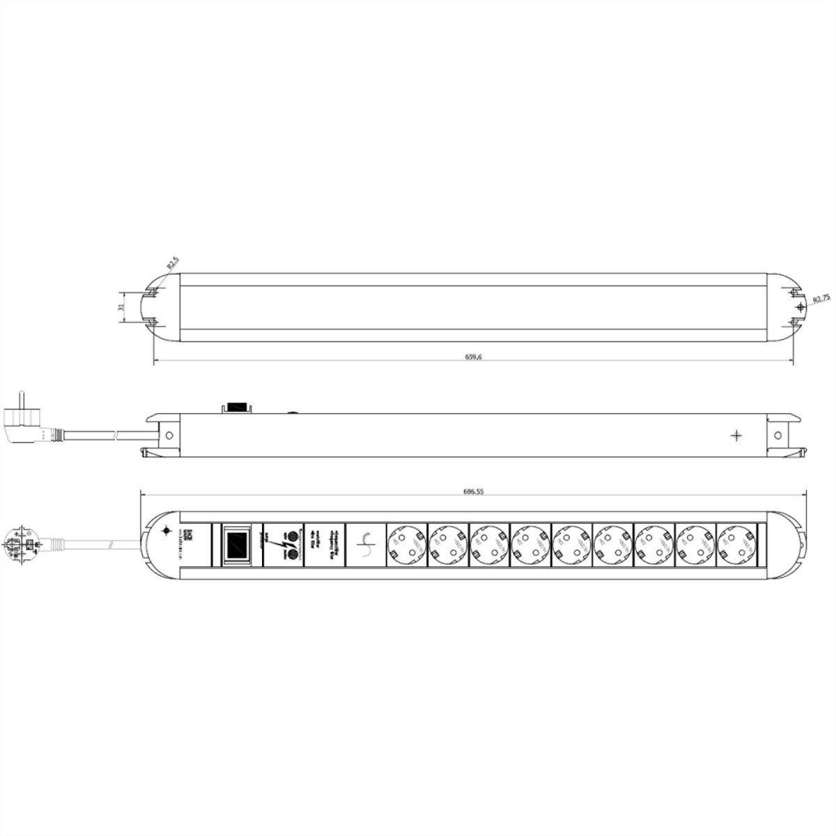 BACHMANN stekkerdoos Primo 9-voudig volledige apparaatbeveiliging en schakelaar, 1,75 m