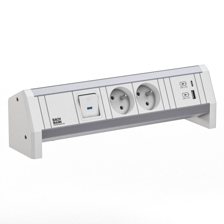BACHMANN DESK 2xUTE 1xUSB A/C 22W 1xSwitch GST18 RAL9010