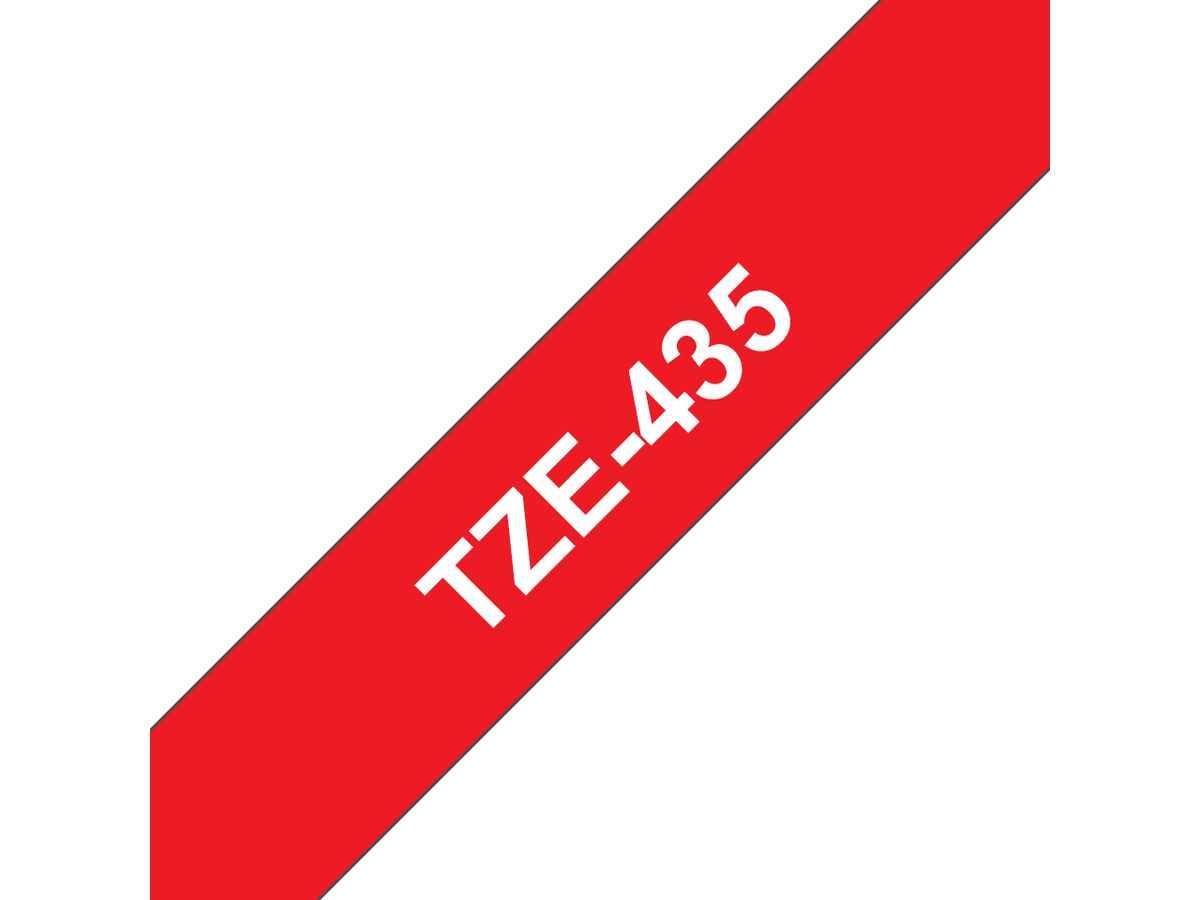 Brother TZE-435 label-making tape White on red