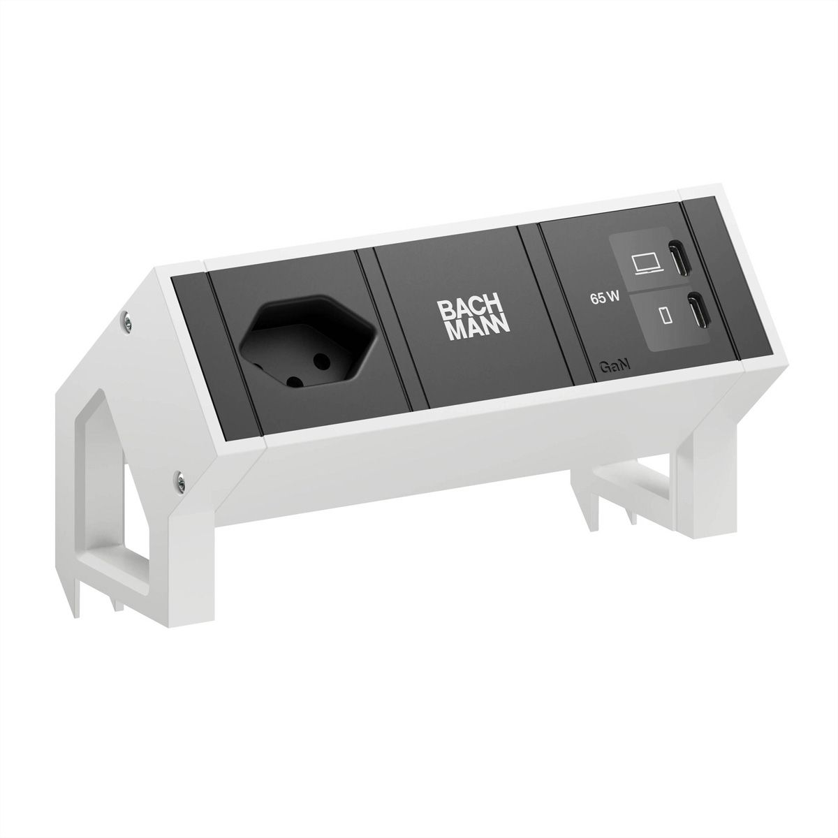 BACHMANN DESK2 1xCH 90° 1xUSB C/C 65W, L=0.2m RAL9010