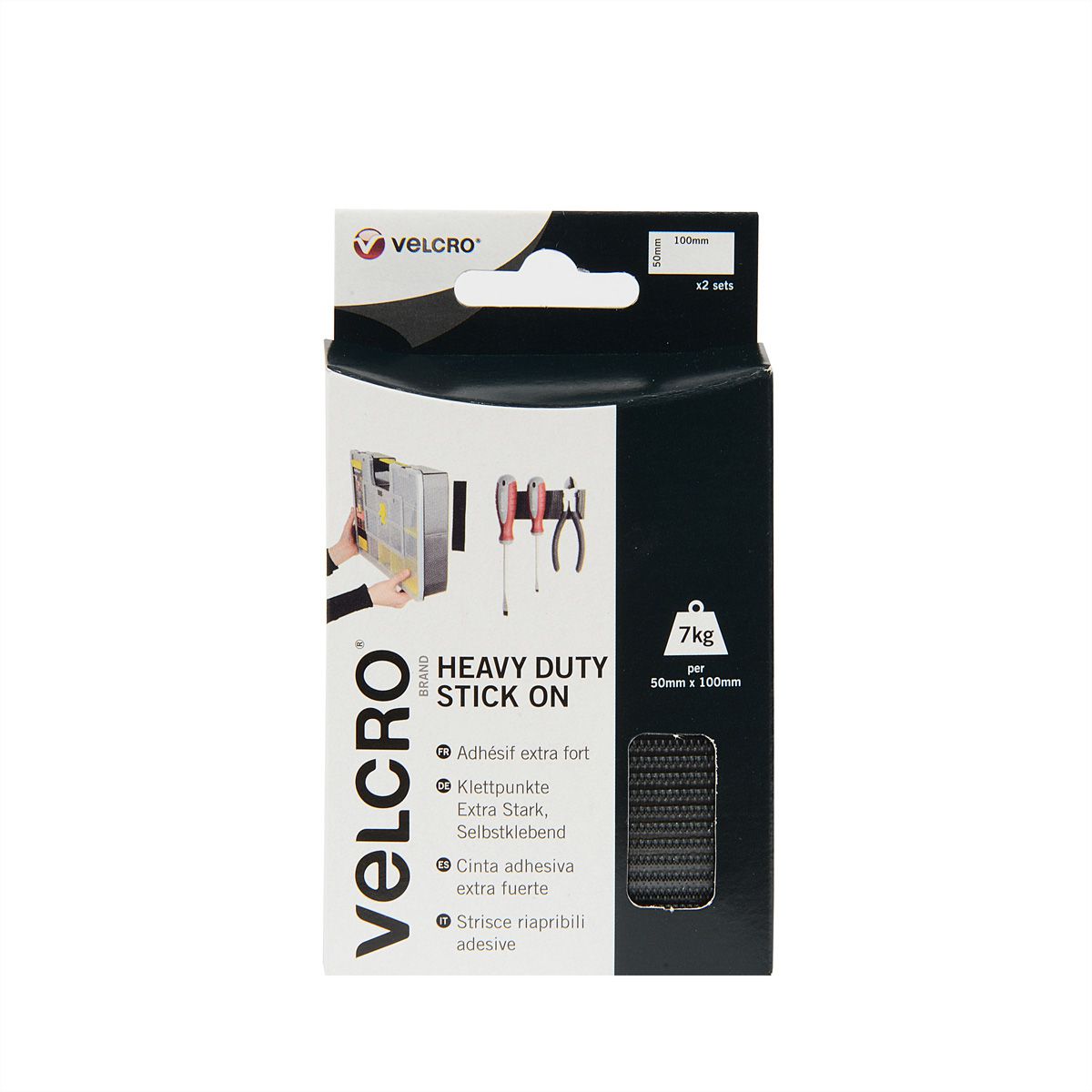 VELCRO® Klittenbandstrips Extra Sterk Zelfklevend Haak & Lus 50mm x 100mm x 2 sets Zwart