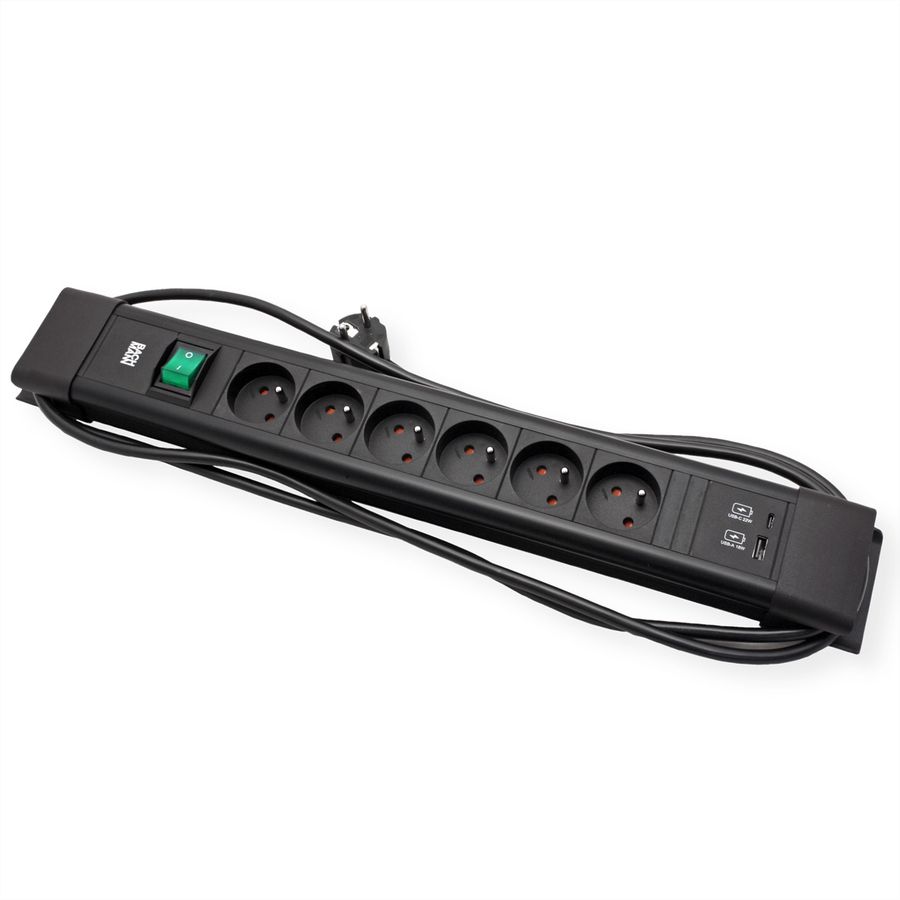 BACHMANN CONNECTUS 6xUTE, 1xSchalter 1xUSB A/C 22W 2,0m CEE7/7 Schwarz