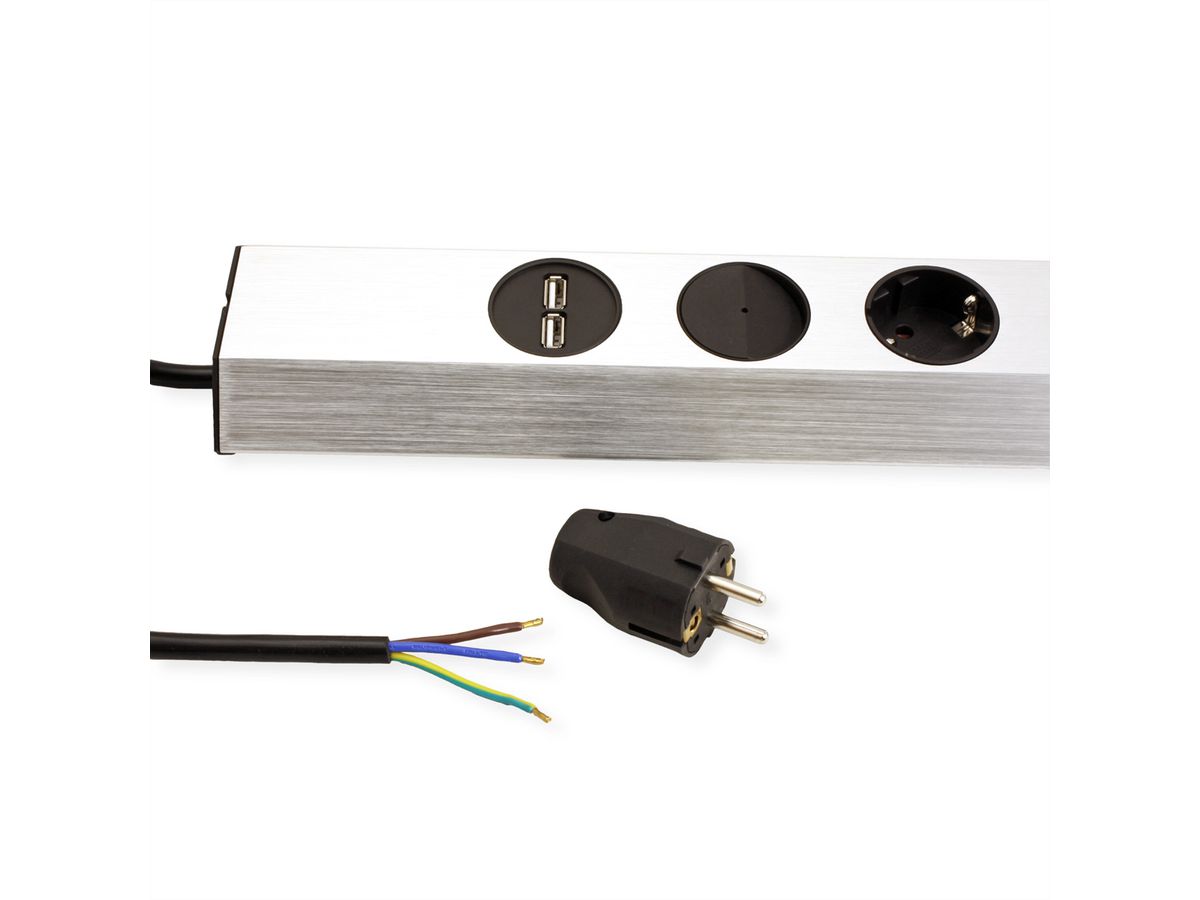 BACHMANN CASIA 4x geaard stopcontact, schakelaar, USB oplader, Roestvrij staal